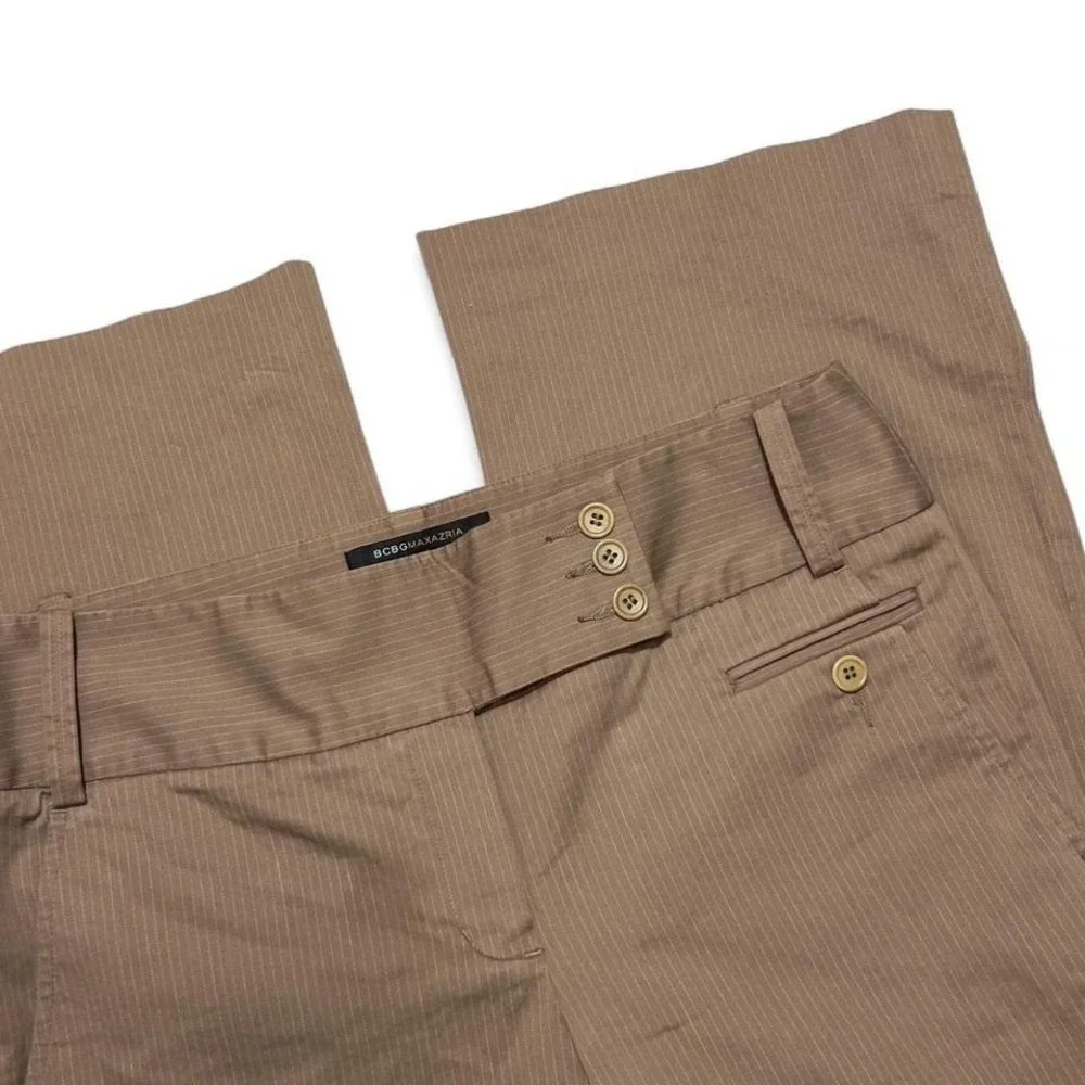 Y2K BCBGMAXAZRIA Brown Pinstripe Trouser Pants Mid Rise‎ Flared Size 6